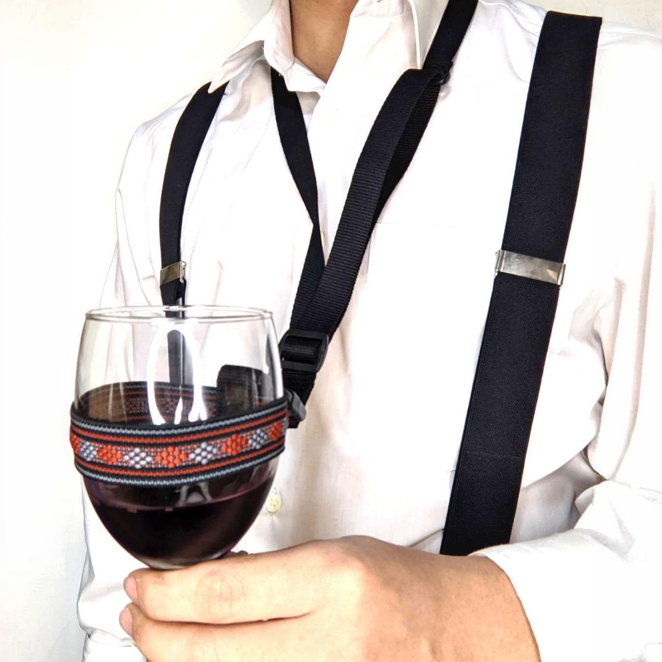 Wine Glass Holder Lanyard (Orange Plaid)