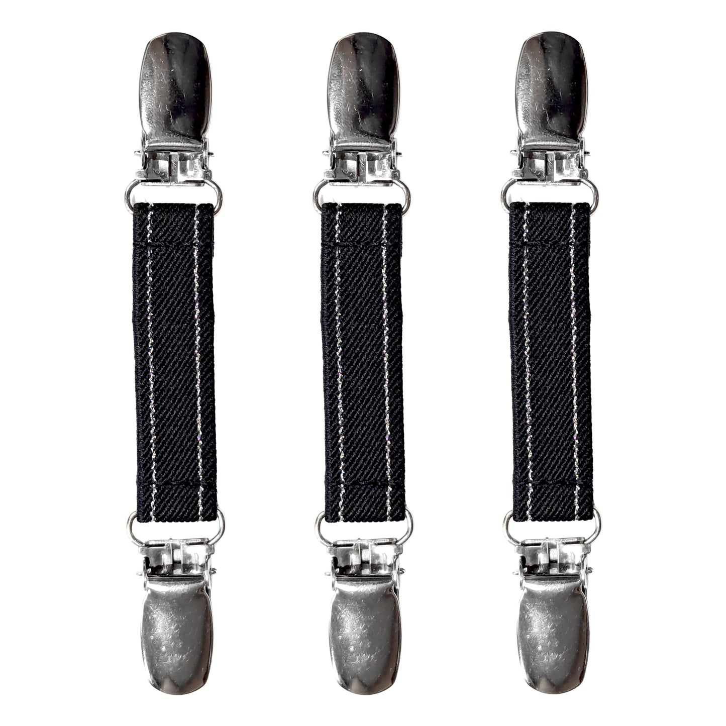 Glove Clips (3-Pack) (Black Double Silver Glitter, 5/8 inch)