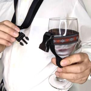 Wine Glass Holder Lanyard (Black with White Stripe)