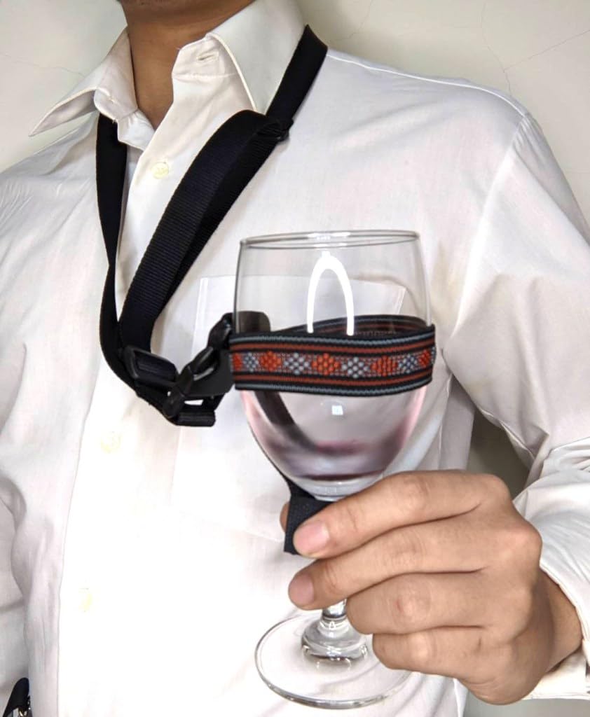 Wine Glass Holder Lanyard (Black Plaid)