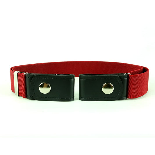No Buckle Elastic Belt (Red, Waist 22"-37")