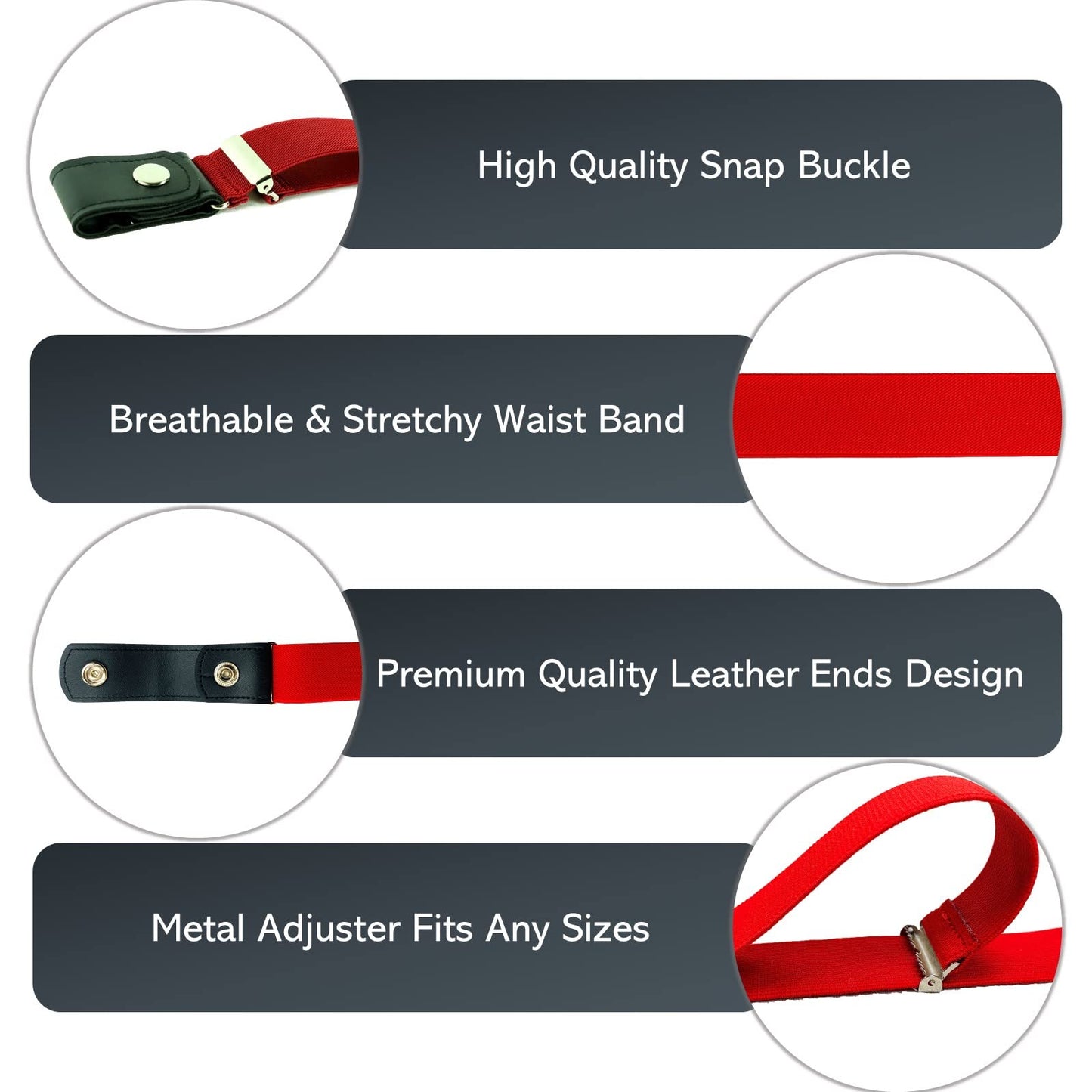 No Buckle Elastic Belt (Red, Waist 30"-52")