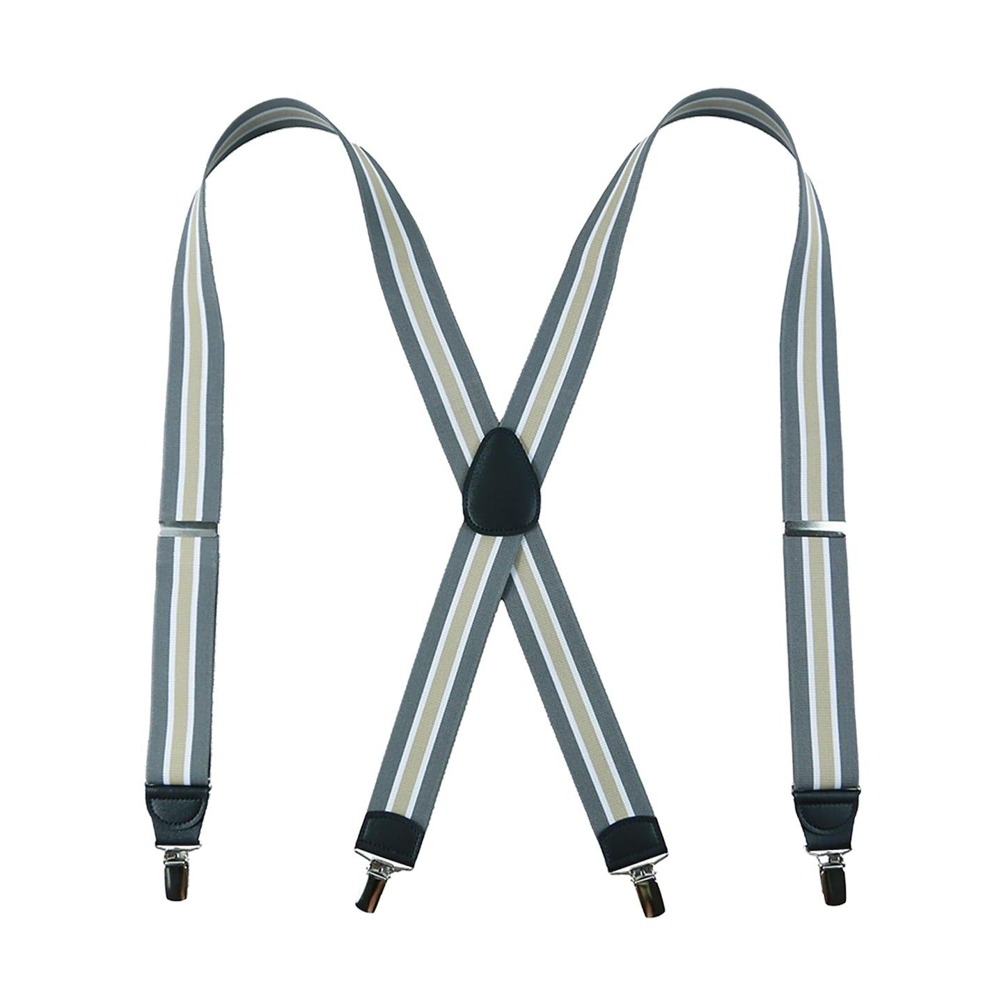 X-Back Suspenders 1½" (Gray White Beige Striped)