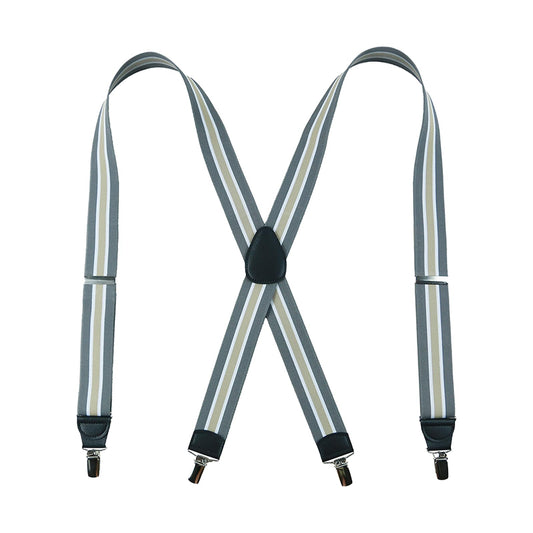 X-Back Suspenders 1½" (Gray White Beige Striped)
