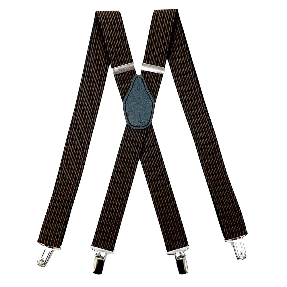 X-Back Suspenders 1¼" (Black Brown Espresso Dotted Line Pinstripe)