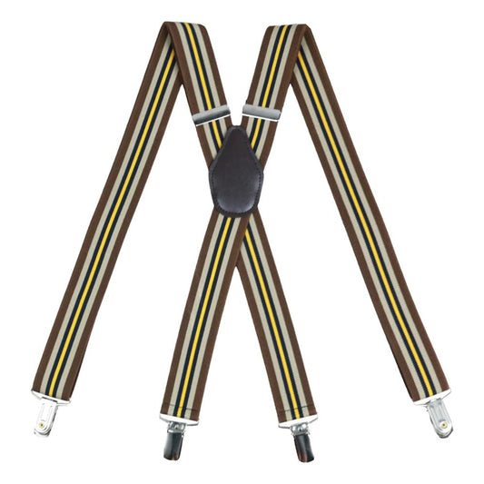 X-Back Suspenders 1¼" (Brown Khaki Black Yellow)