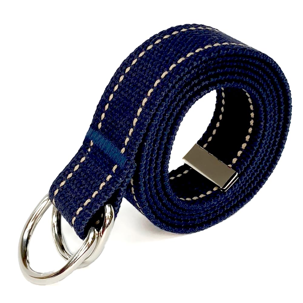 Canvas D-Ring Belt 1¼" (Navy Khaki Dash)