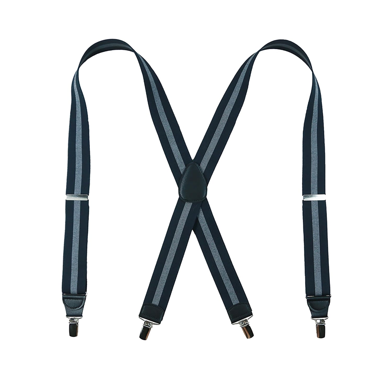 X-Back Suspenders 1½" (Black Gray Striped)