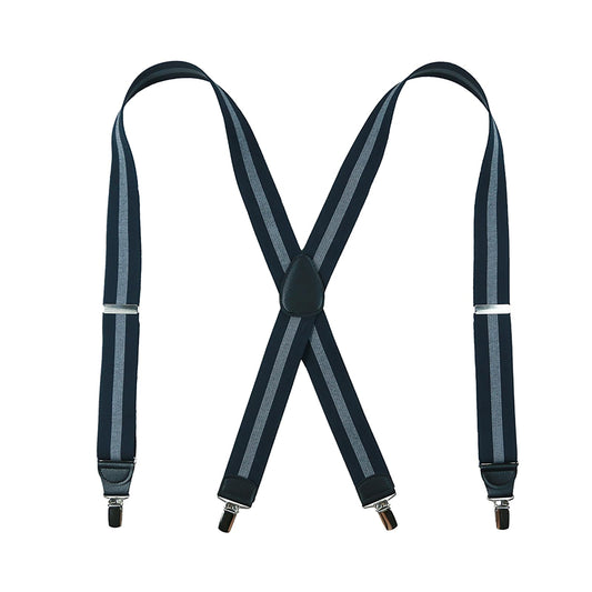X-Back Suspenders 1½" (Black Gray Striped)