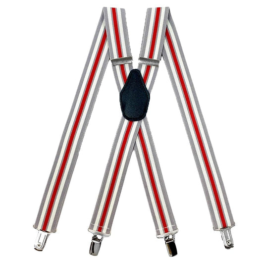 X-Back Suspenders 1¼" (Gray White Red)
