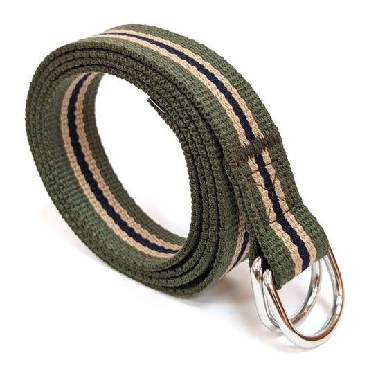 Canvas D-Ring Belt 1" (Green Khaki Navy)