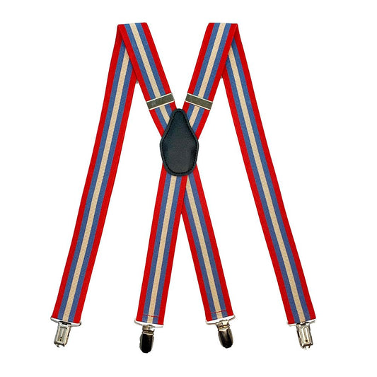 X-Back Suspenders 1¼" (Red Blue Khaki)