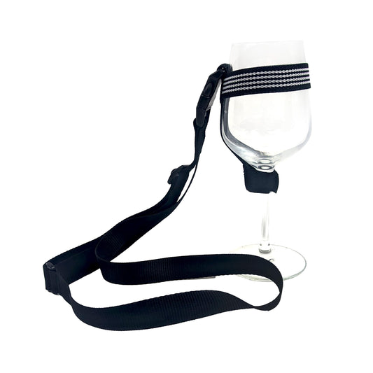 Wine Glass Holder Lanyard (Black with White Stripe)