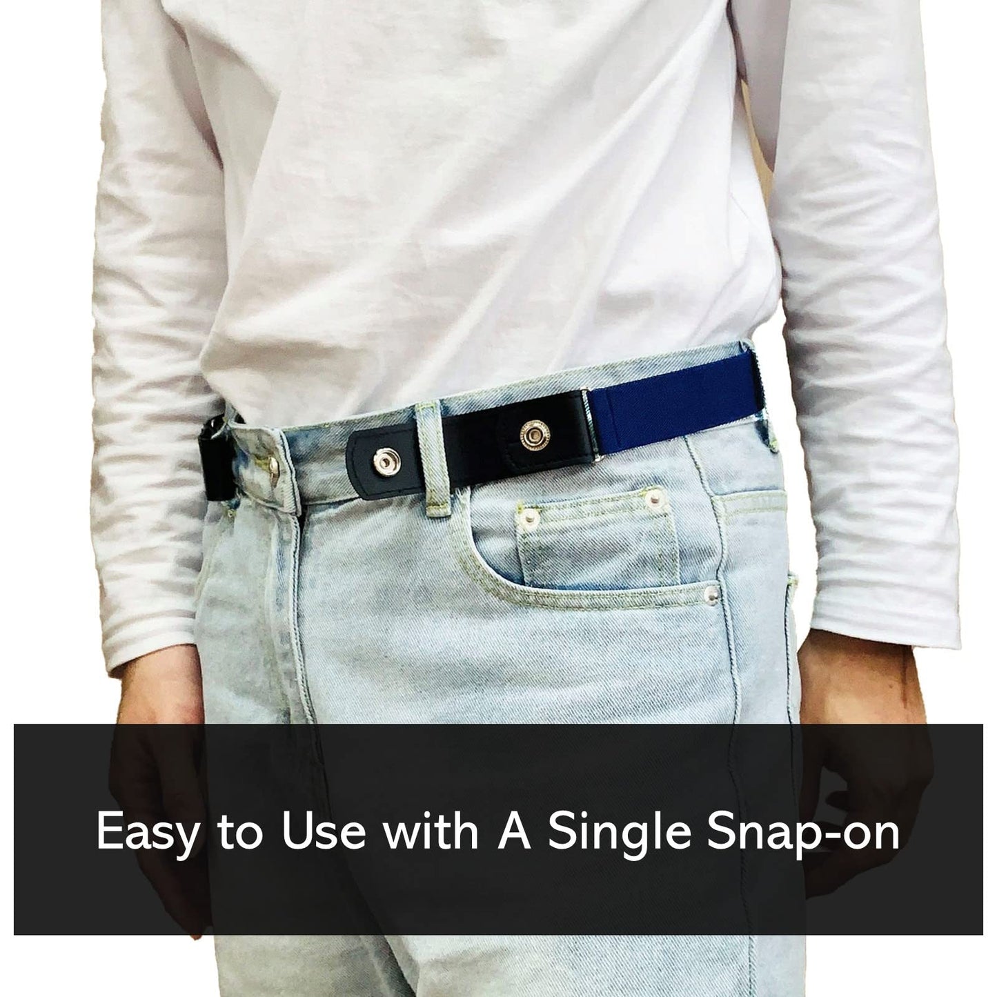 No Buckle Elastic Belt (Navy, Waist 22"-37")