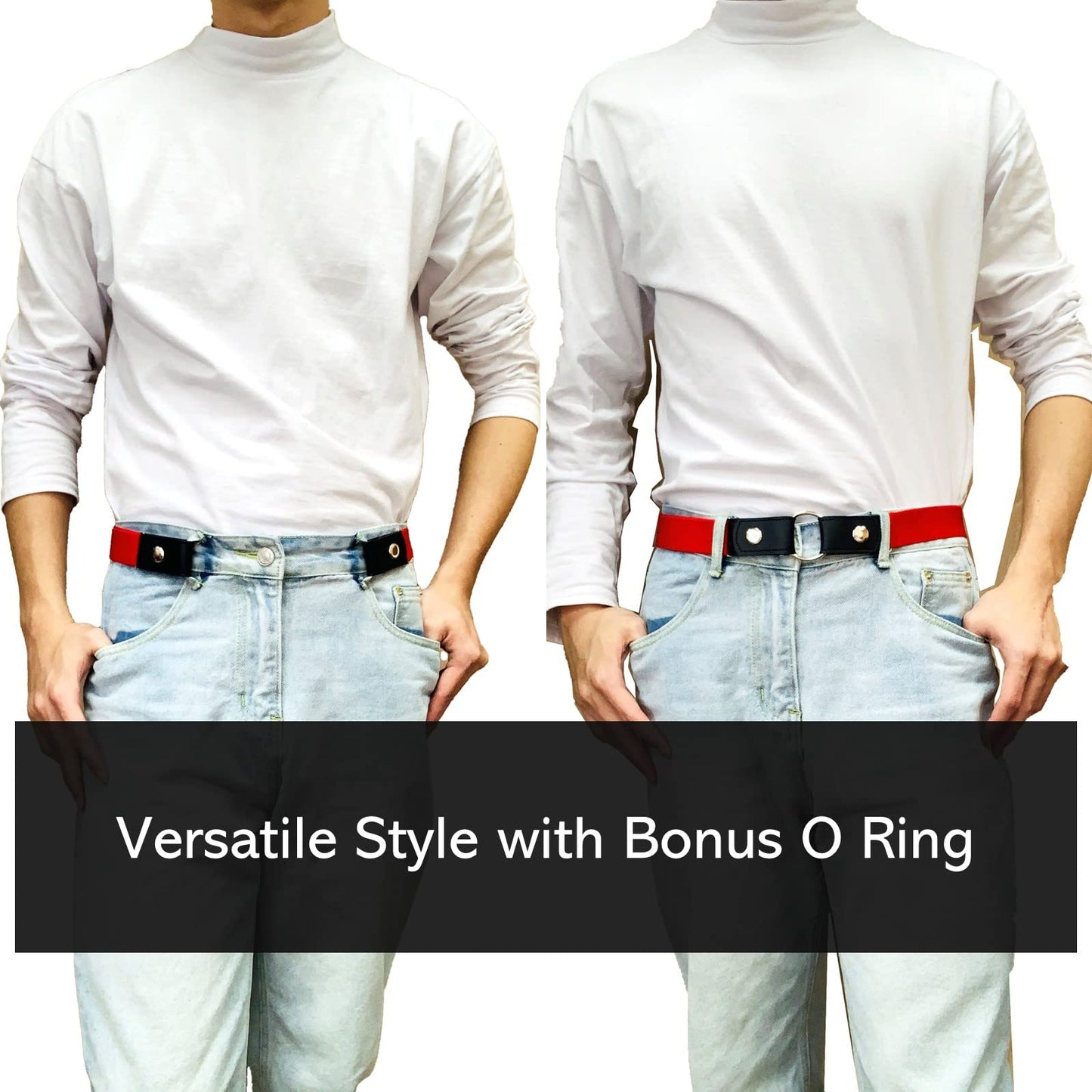 No Buckle Elastic Belt (Red, Waist 35"-63")