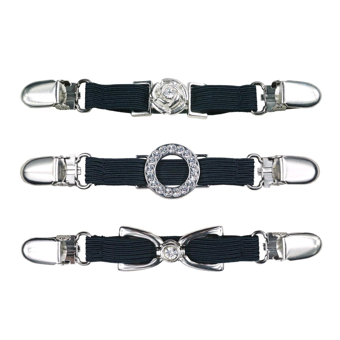 Rhinestone Sweater Clips (3, Rose Circle Ribbon, Small Clips)