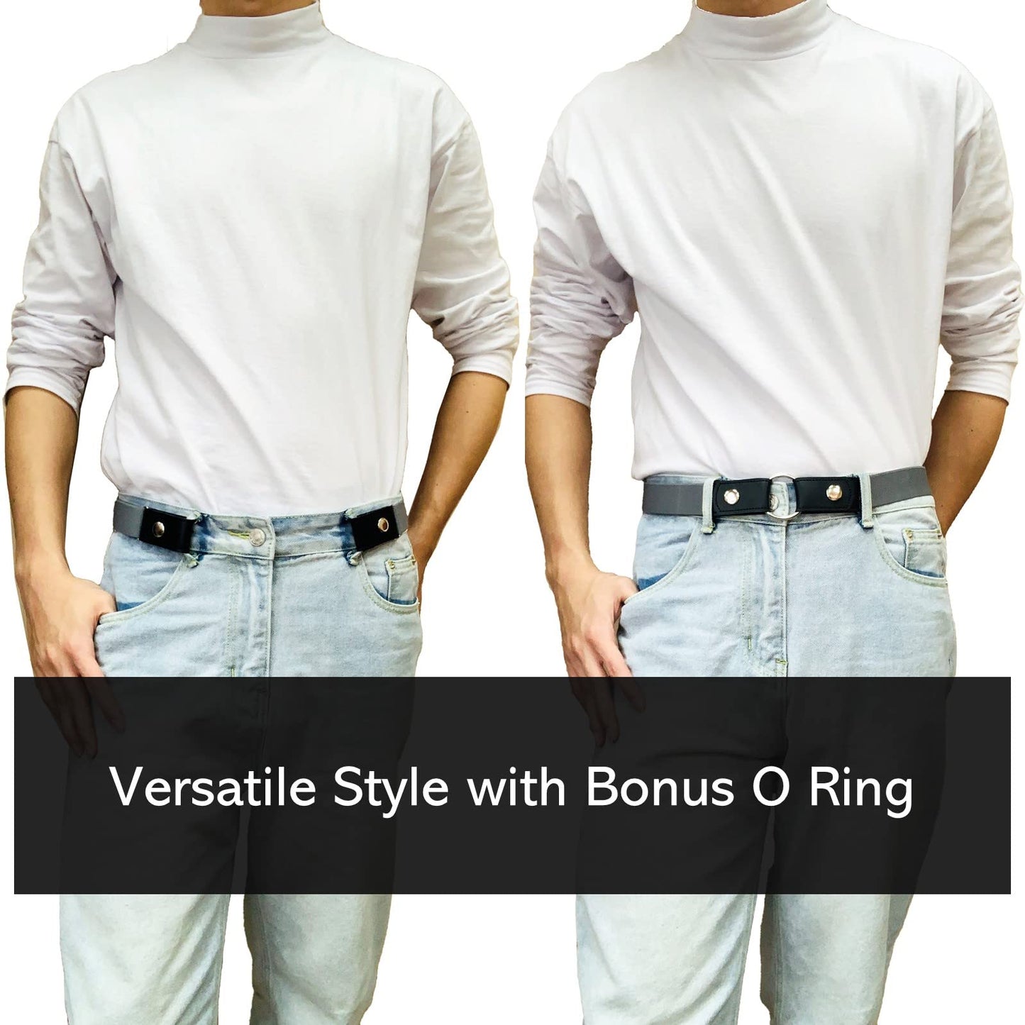 No Buckle Elastic Belt (Gray, Waist 30"-52")