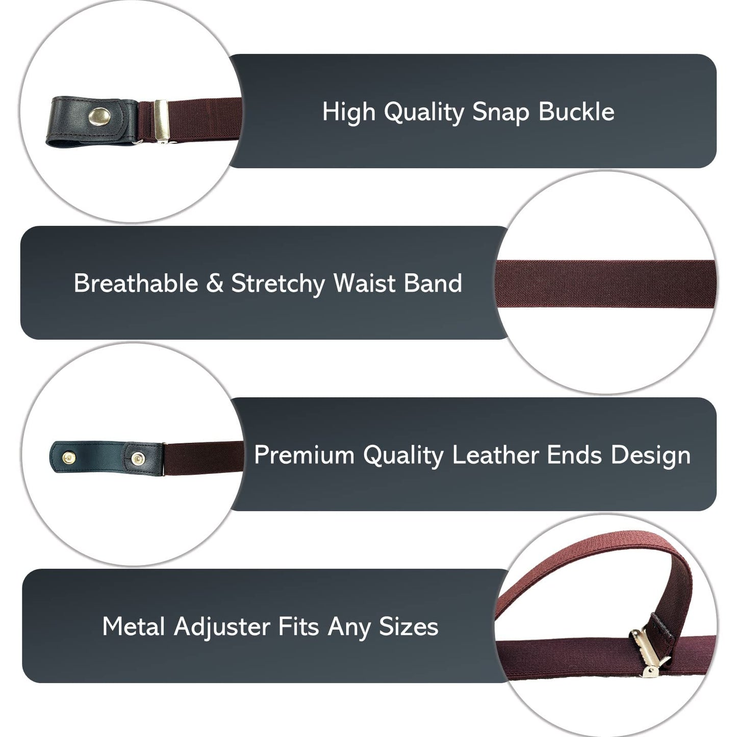 No Buckle Elastic Belt (Brown, Waist 22"-37")