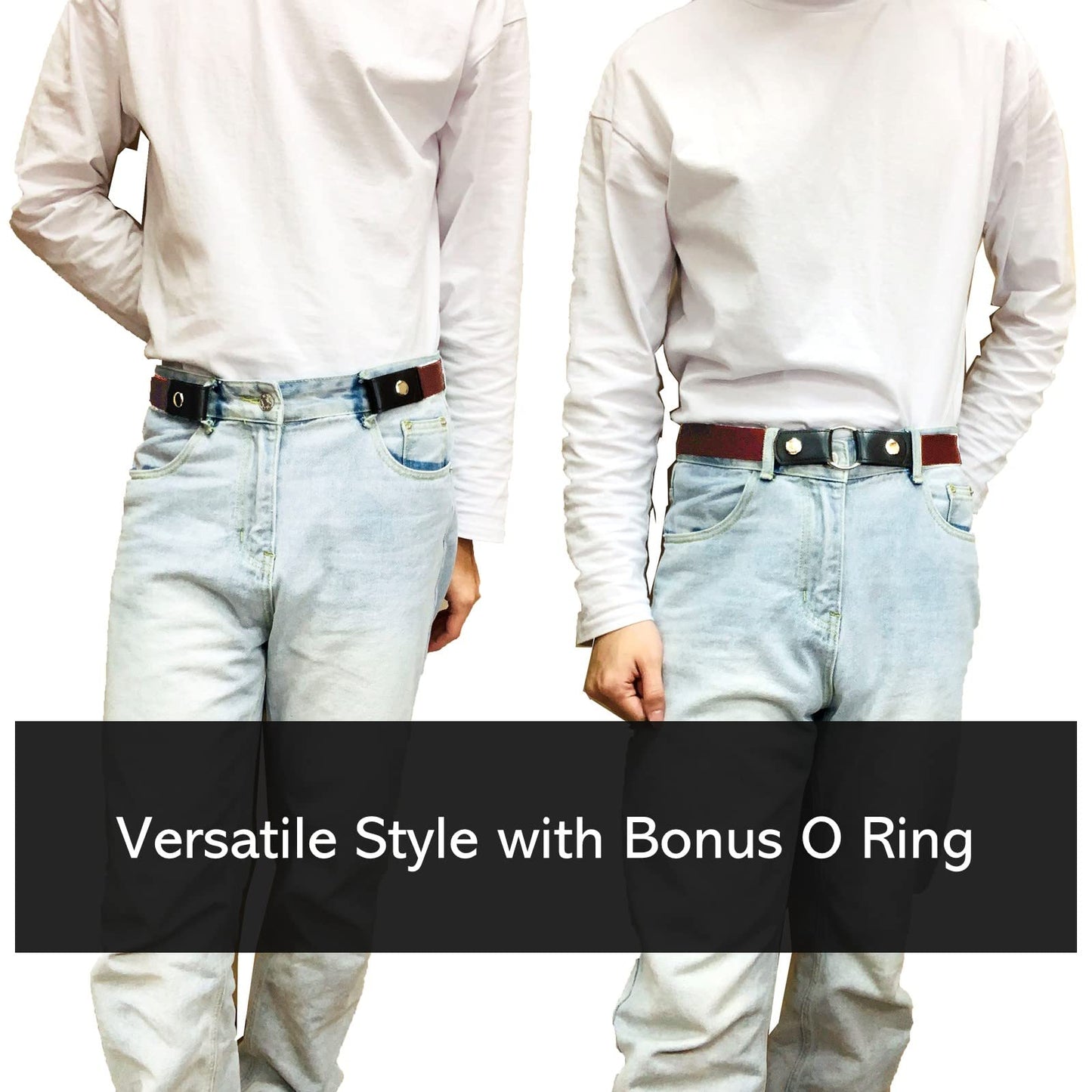No Buckle Elastic Belt (Brown, Waist 30"-52")