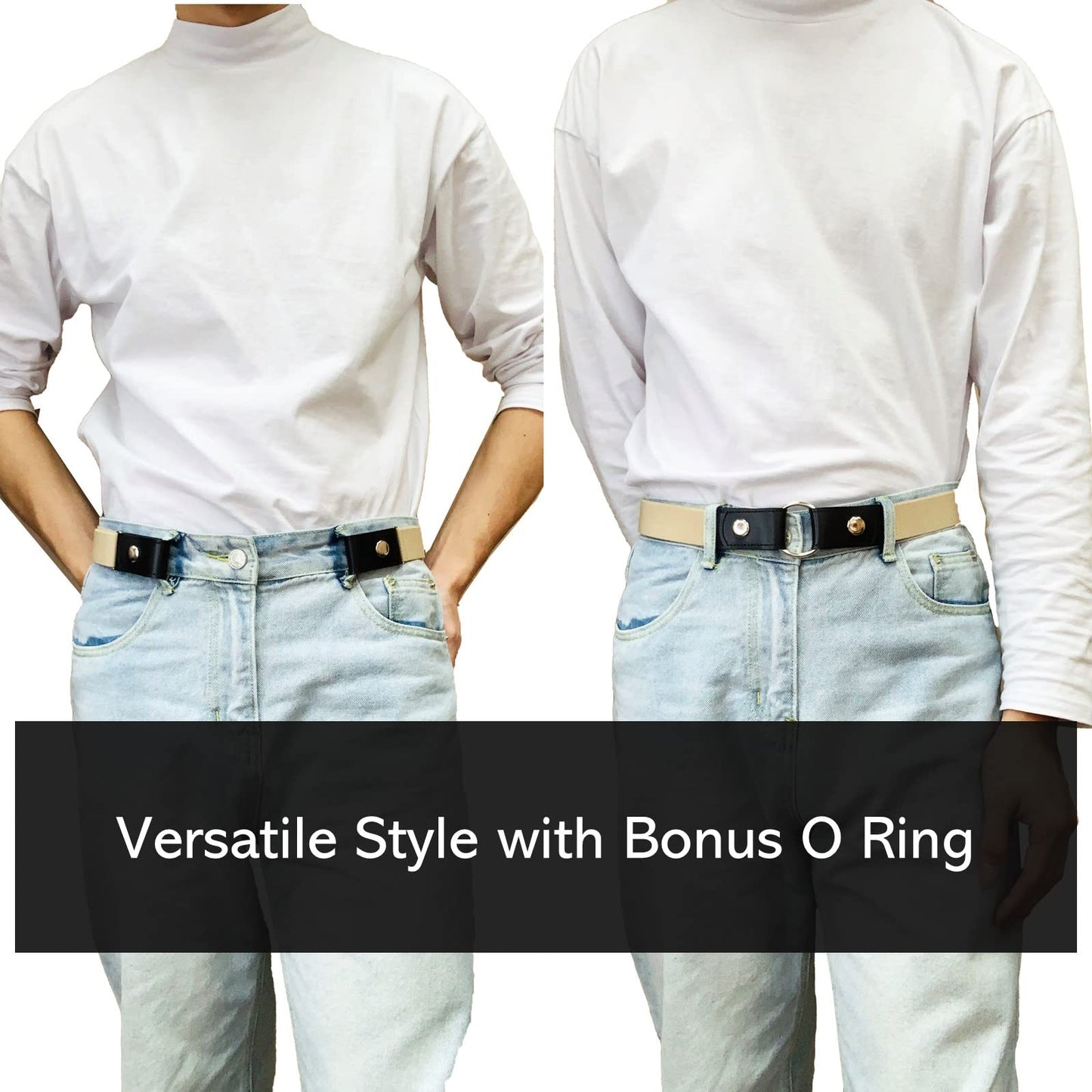 No Buckle Elastic Belt (Khaki, Waist 30"-52")