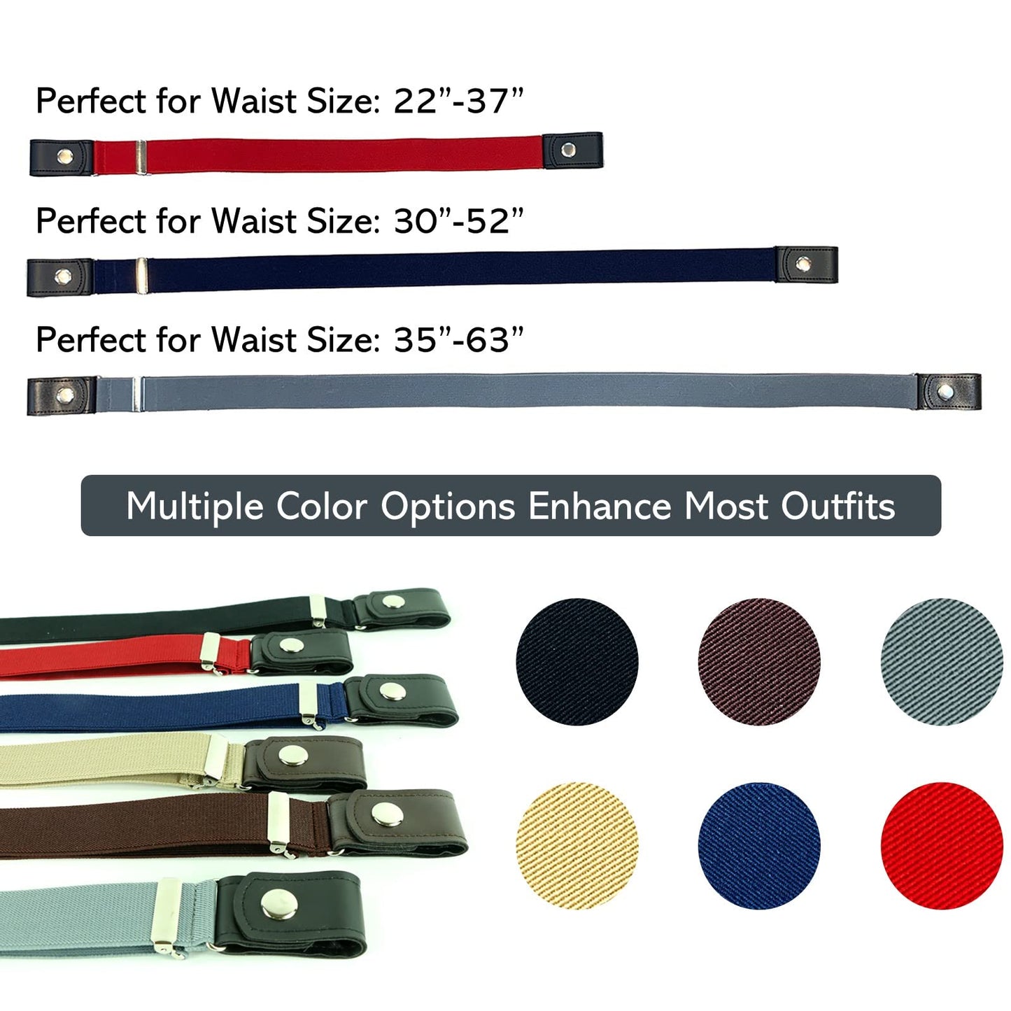 No Buckle Elastic Belt (Khaki, Waist 30"-52")