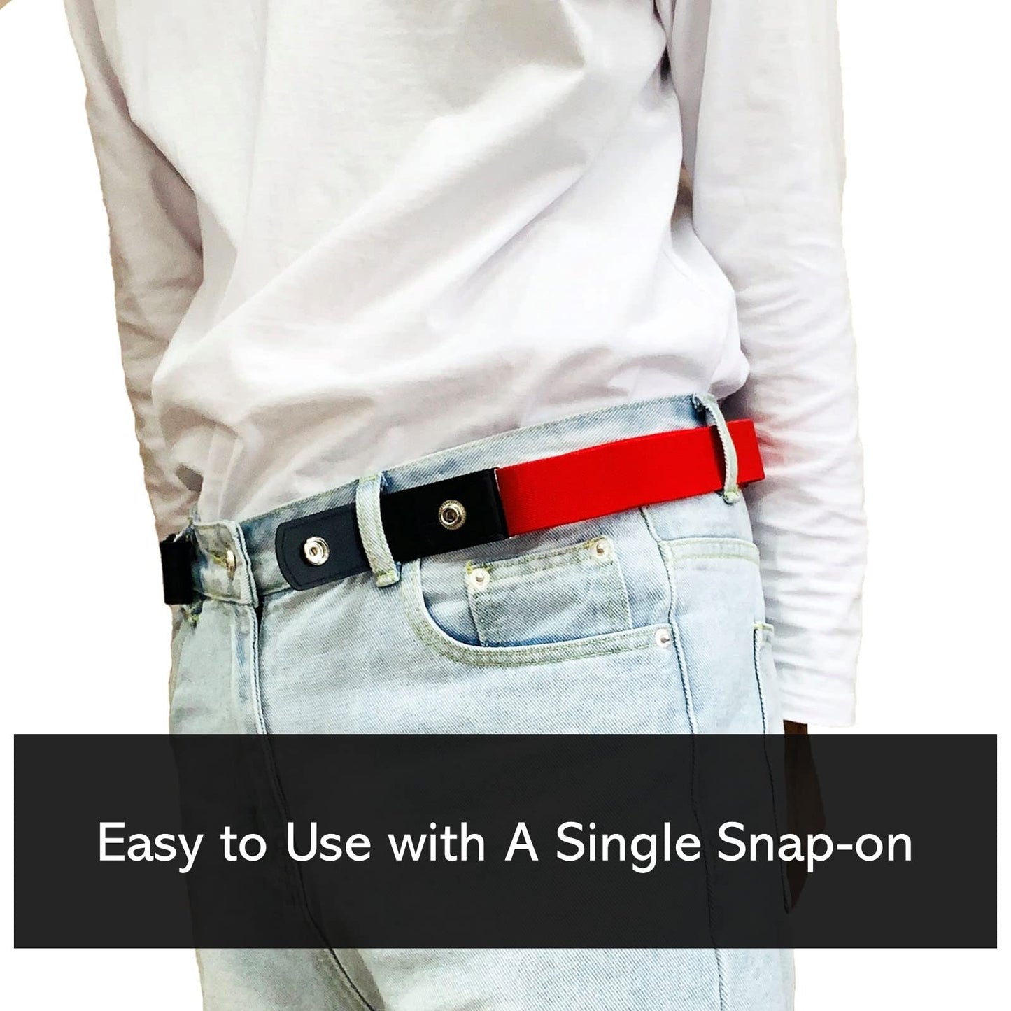 No Buckle Elastic Belt (Red, Waist 35"-63")