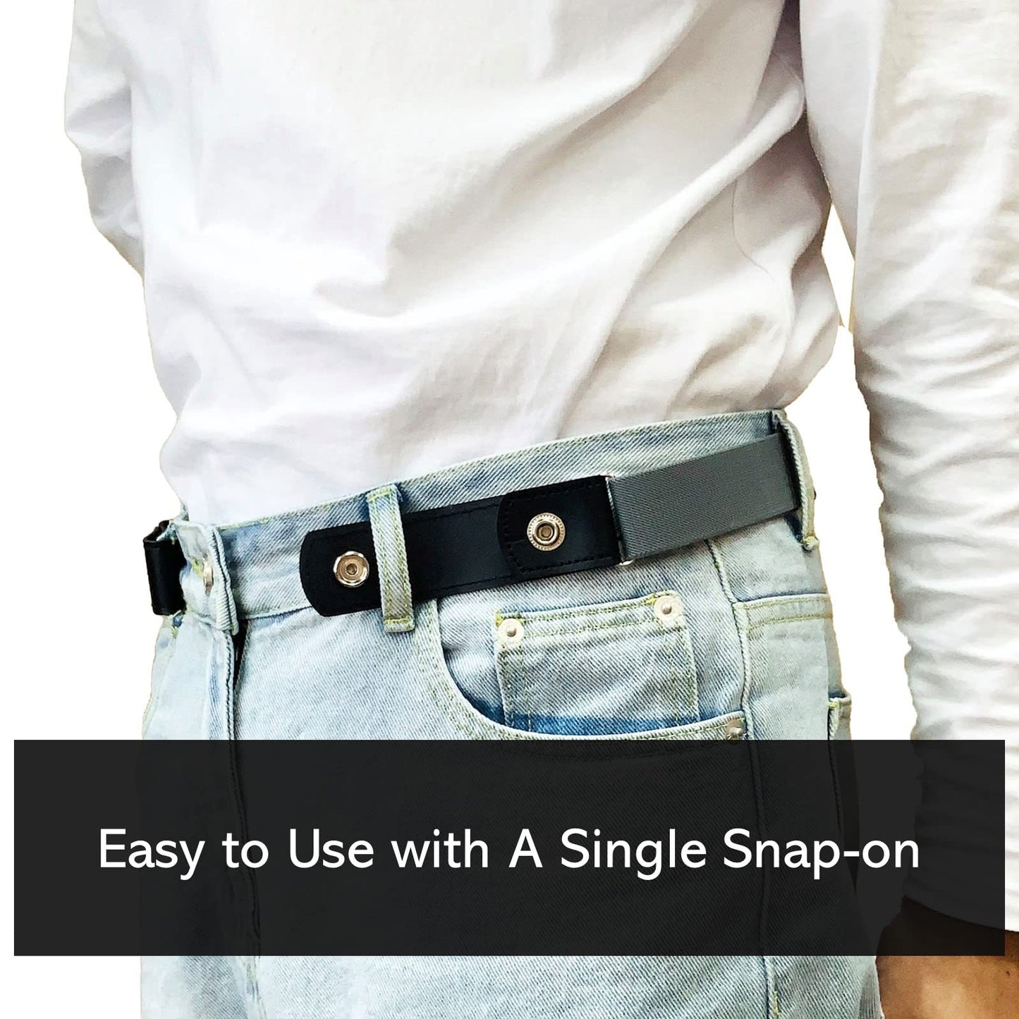 No Buckle Elastic Belt (Gray, Waist 22"-37")