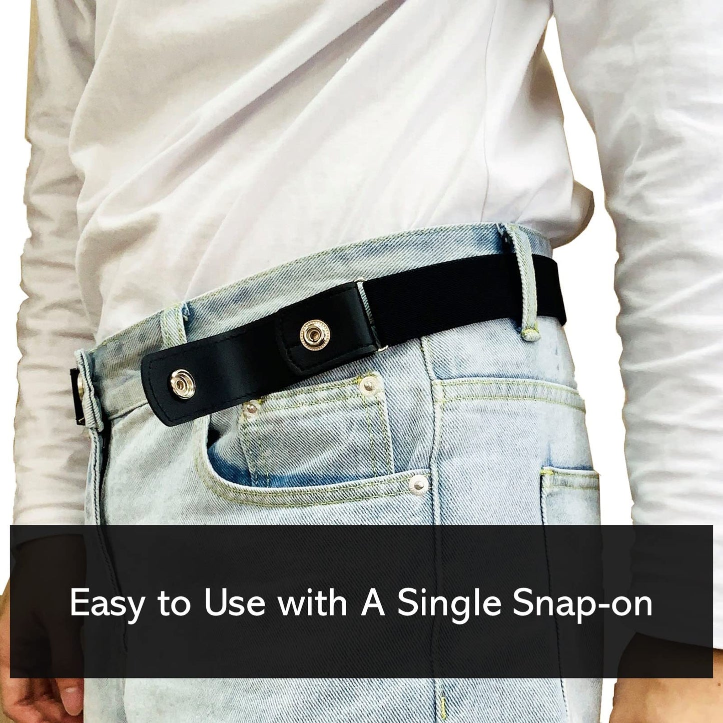 No Buckle Elastic Belt (Black, Waist 30"-52")
