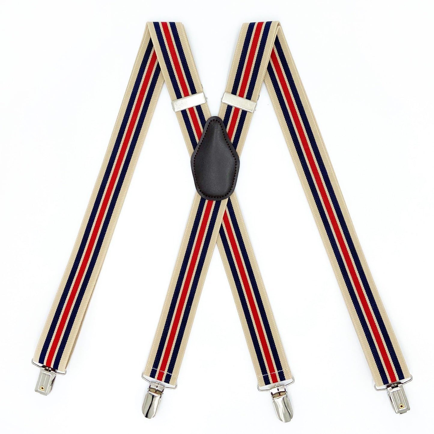 X-Back Suspenders 1¼" (Khaki Navy Red)
