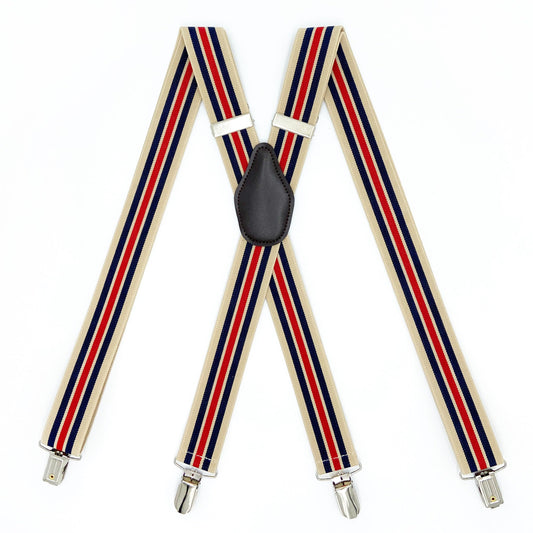 X-Back Suspenders 1¼" (Khaki Navy Red)