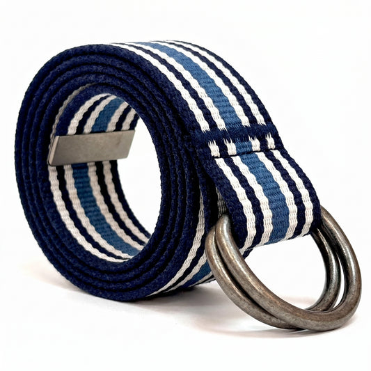 Canvas D-Ring Belt 1½" (Double Navy White Aqua)