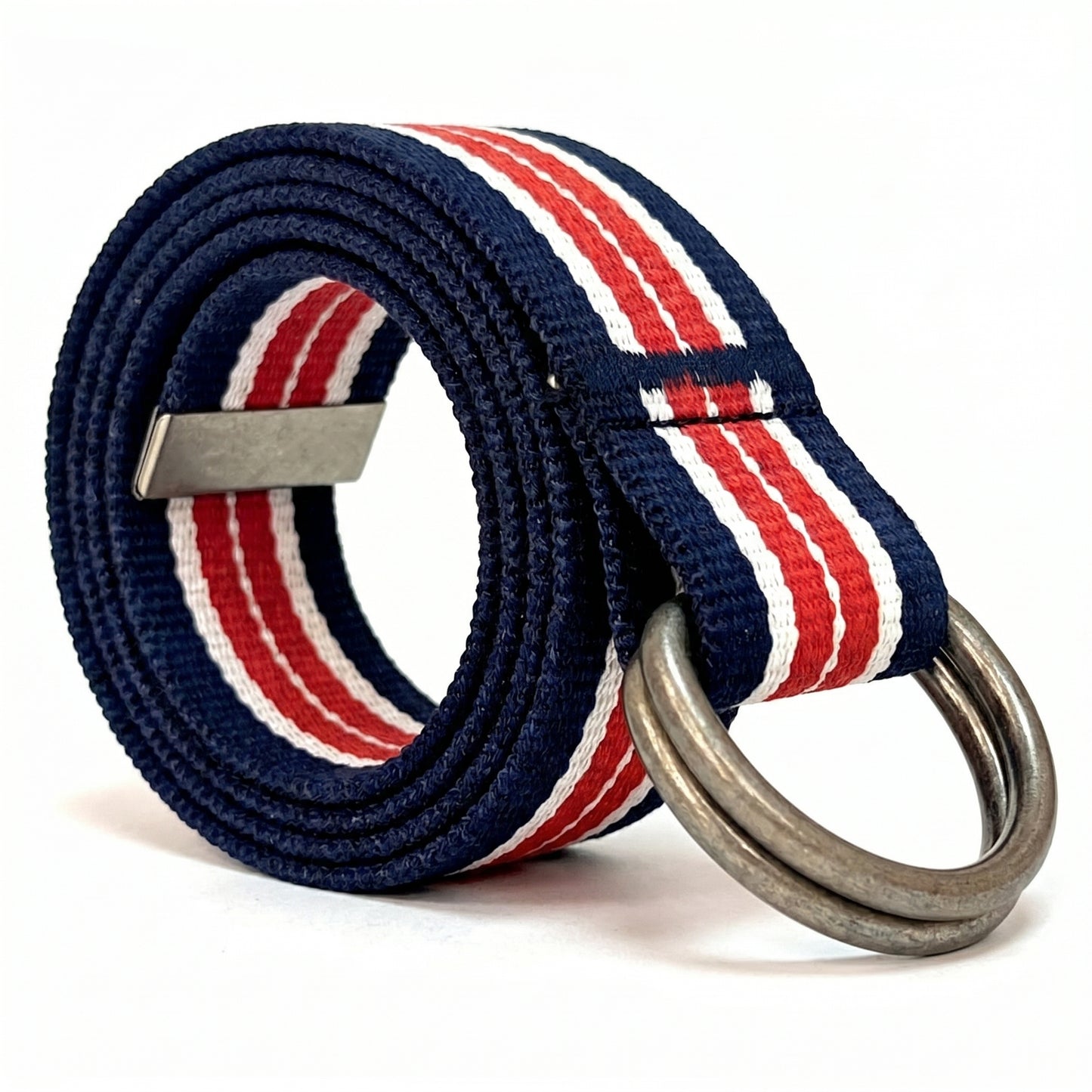 Canvas D-Ring Belt 1½" (Navy White Bold Red Thin White)