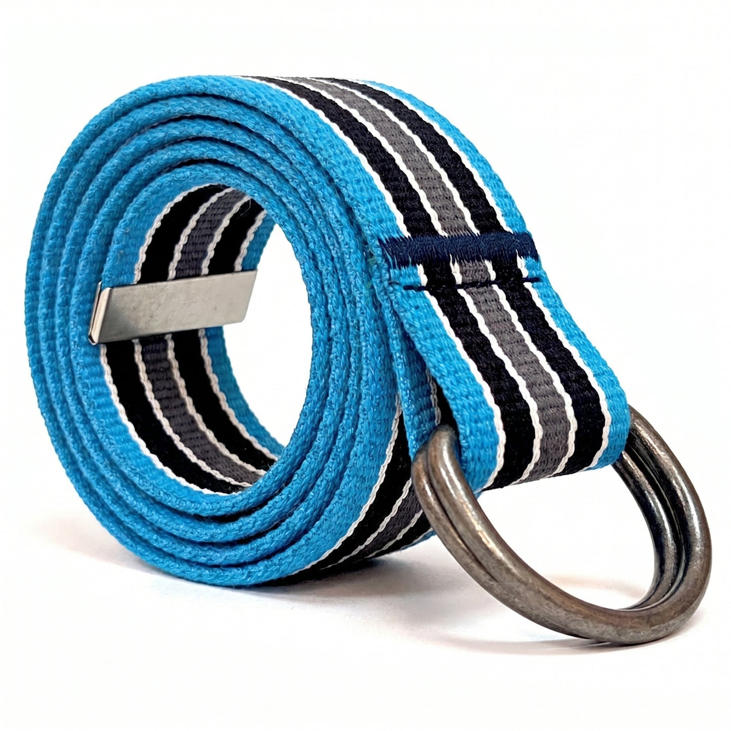Canvas D-Ring Belt 1½" (Sky Blue White Black Gray Stripe)