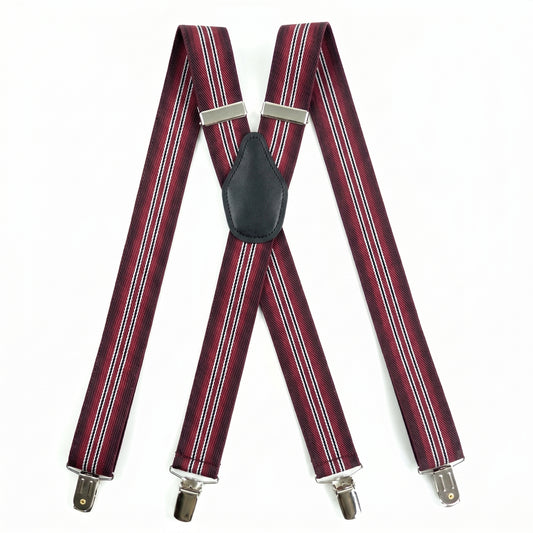 X-Back Suspenders 1¼" (Burgundy Stripes)