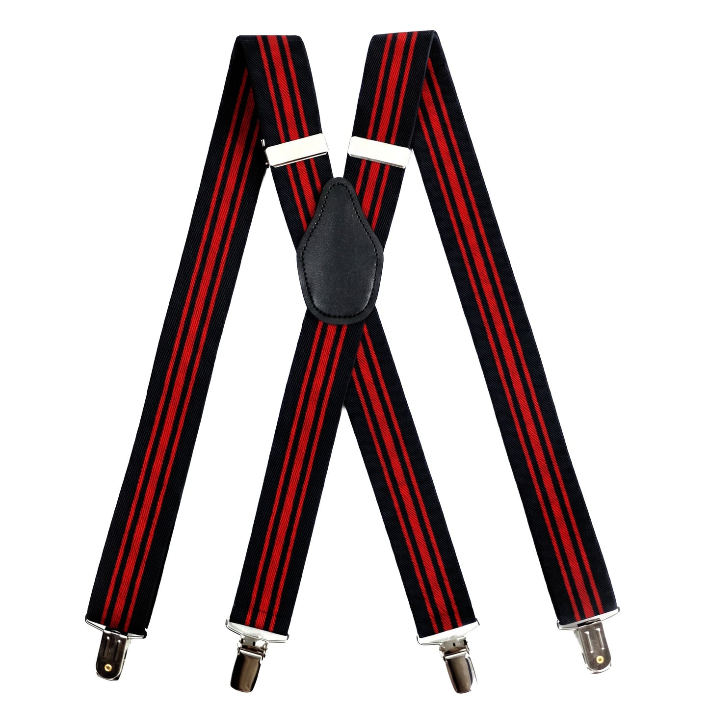 X-Back Suspenders 1¼" (Black with Triple Red Stripe)