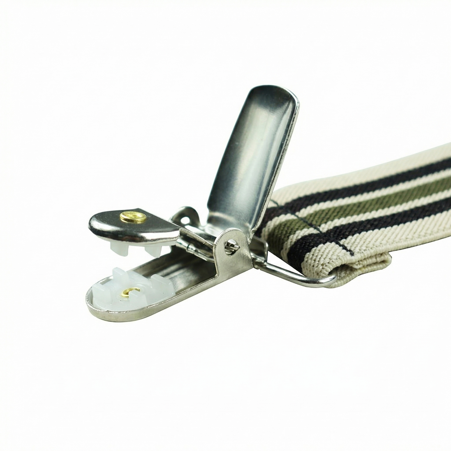 X-Back Suspenders Khaki Brown Khaki Green - Clip Open Detail