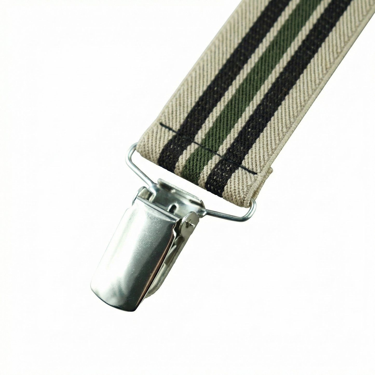 X-Back Suspenders Khaki Brown Khaki Green - Clip Closed Detail