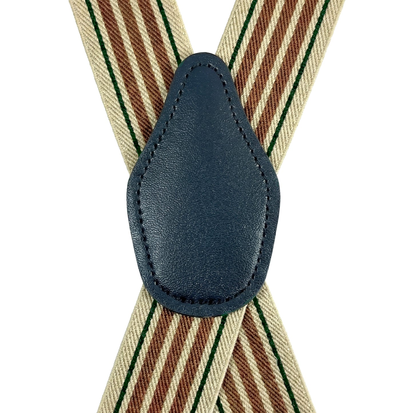 X-Back Suspenders Khaki Green 3 Brown Stripe - Back