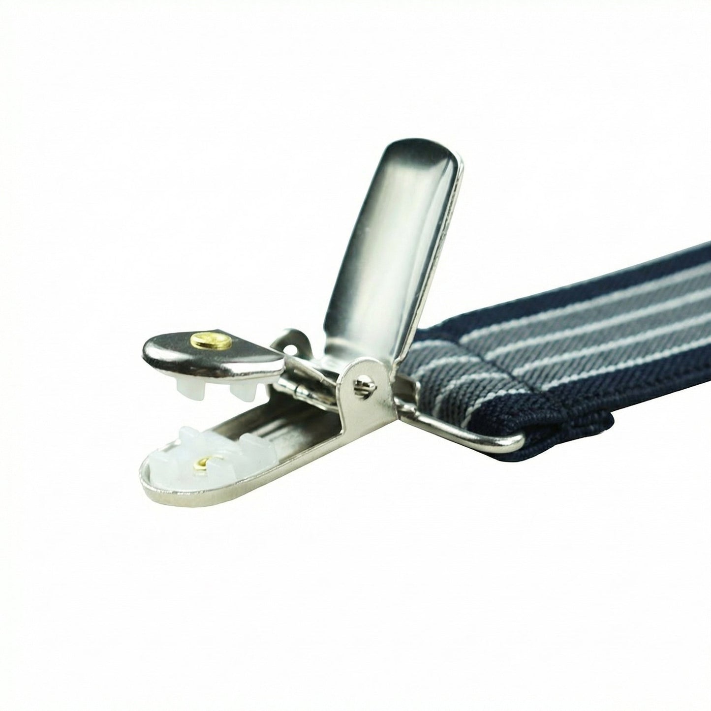 X-Back Suspenders Navy/White/Gray - Clip Open Detail