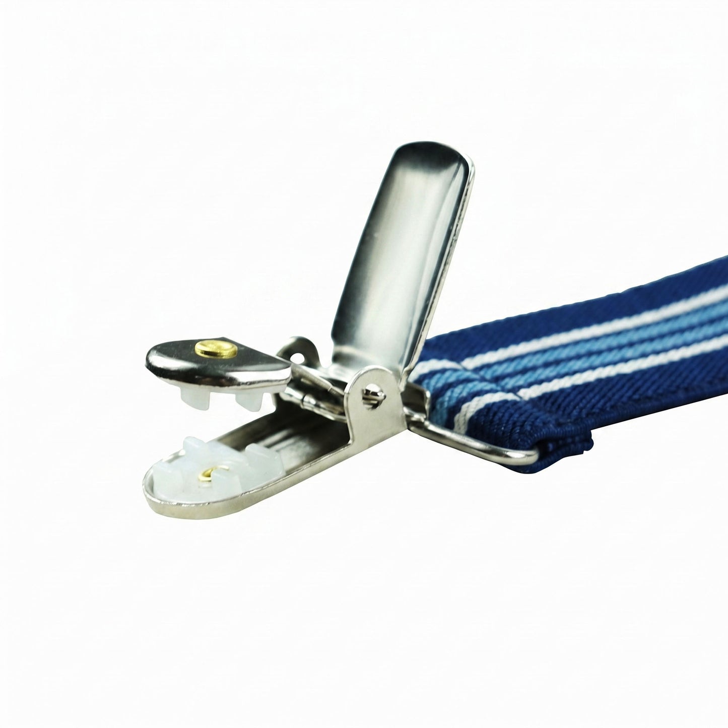 X-Back Suspenders Navy White 3 Navy 2 Blue Stripe - Clip Open