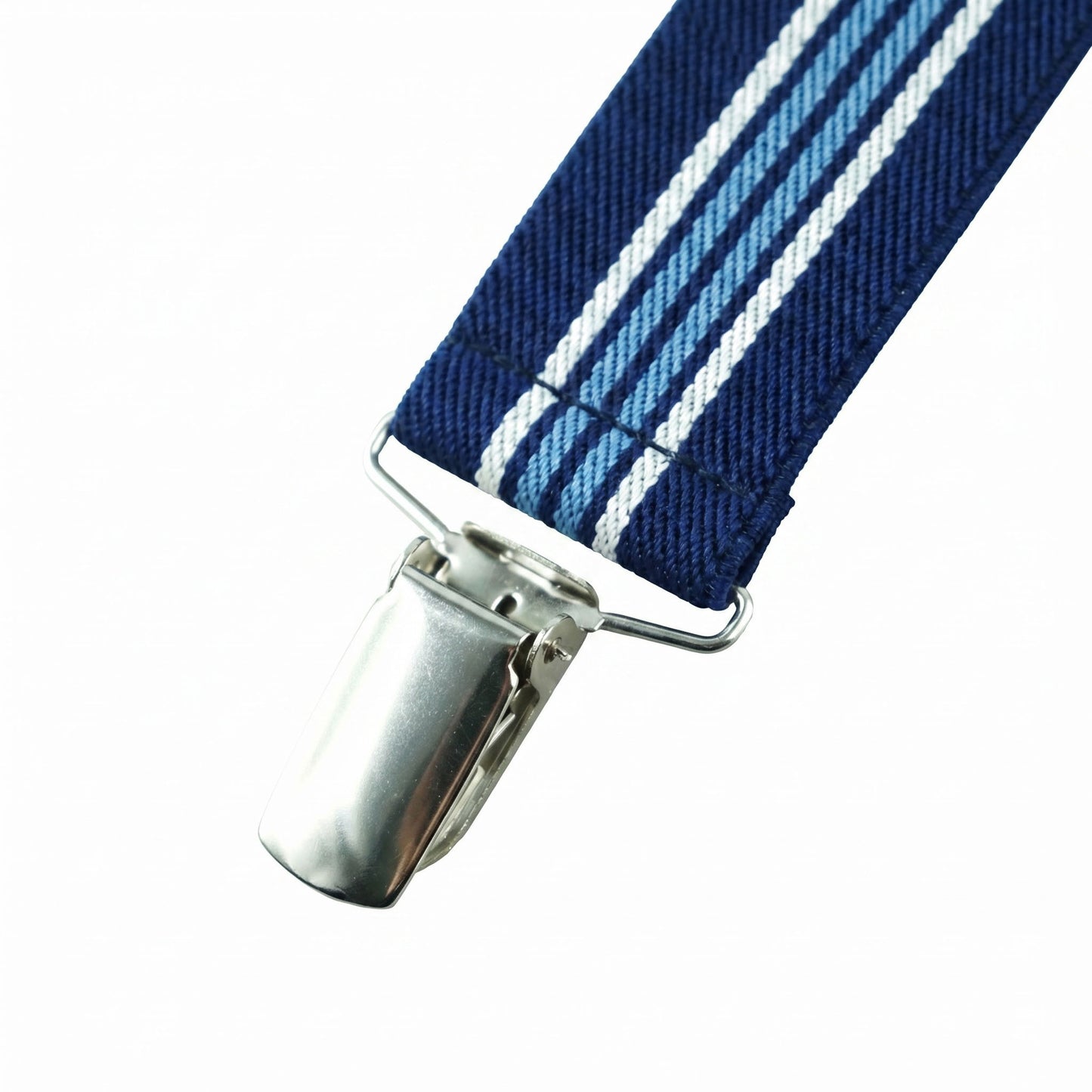 X-Back Suspenders Navy White 3 Navy 2 Blue Stripe - Clip Closed