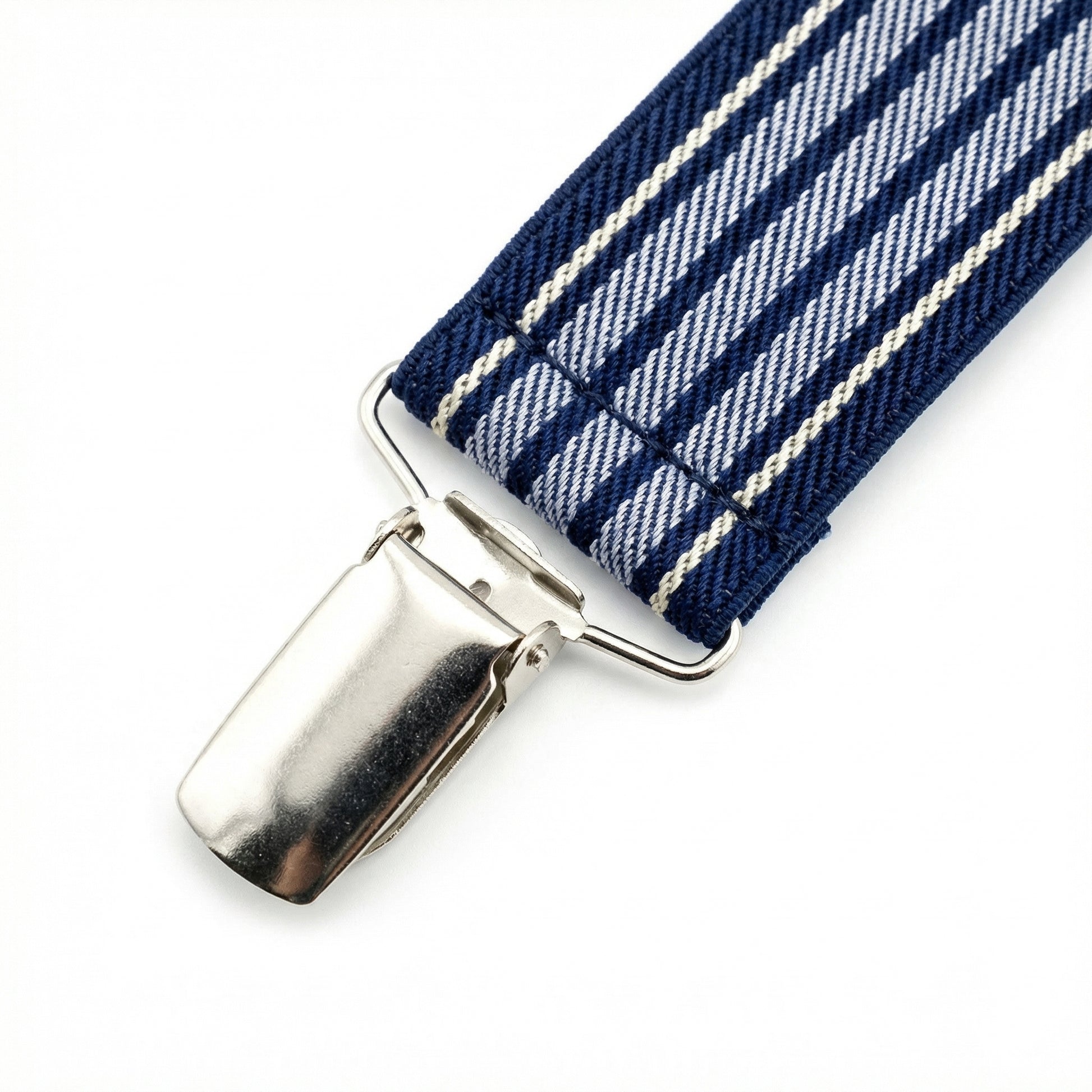 X-Back Suspenders Navy White Blue - Clip Closed