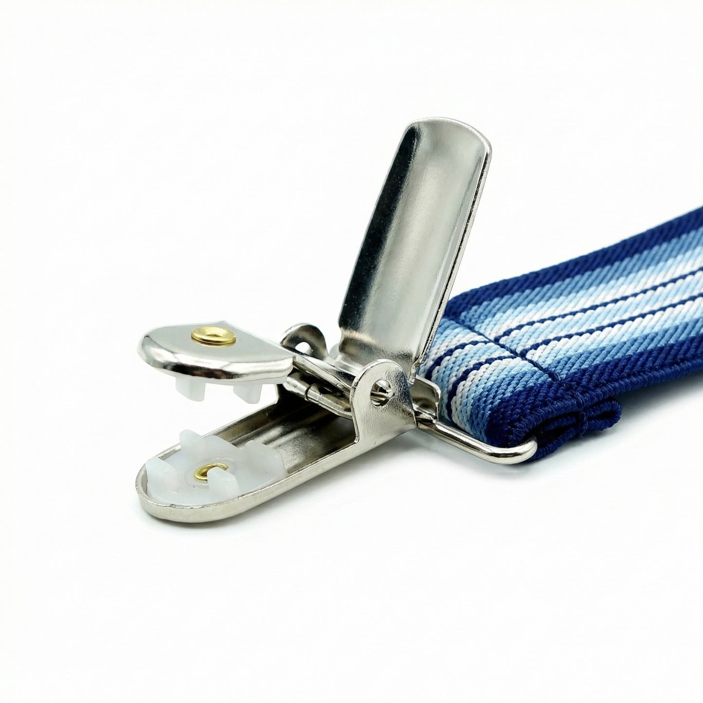 X-Back Suspenders Triple Blue Gradient Stripe - Clip Open