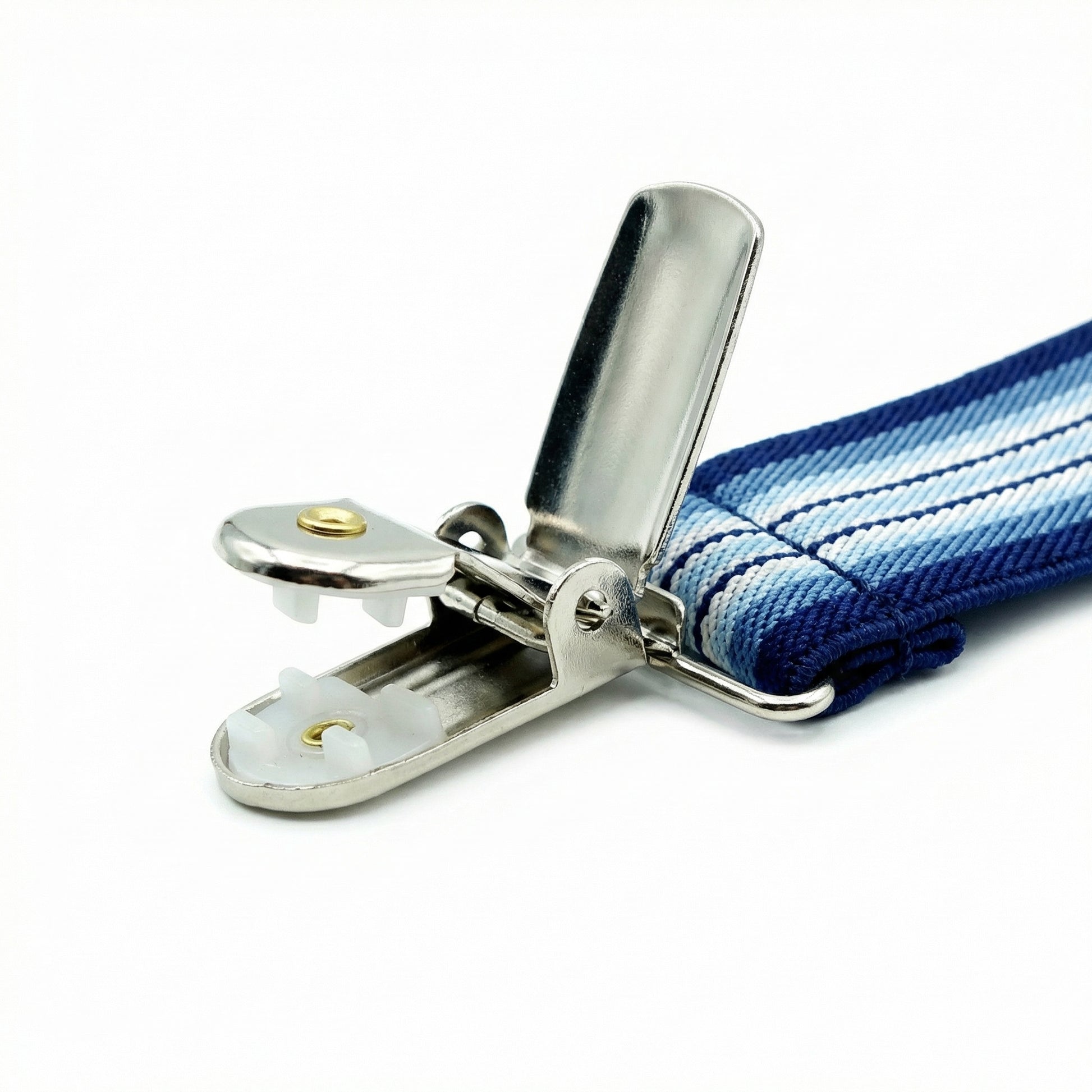 X-Back Suspenders Triple Blue Gradient Stripe - Clip Open