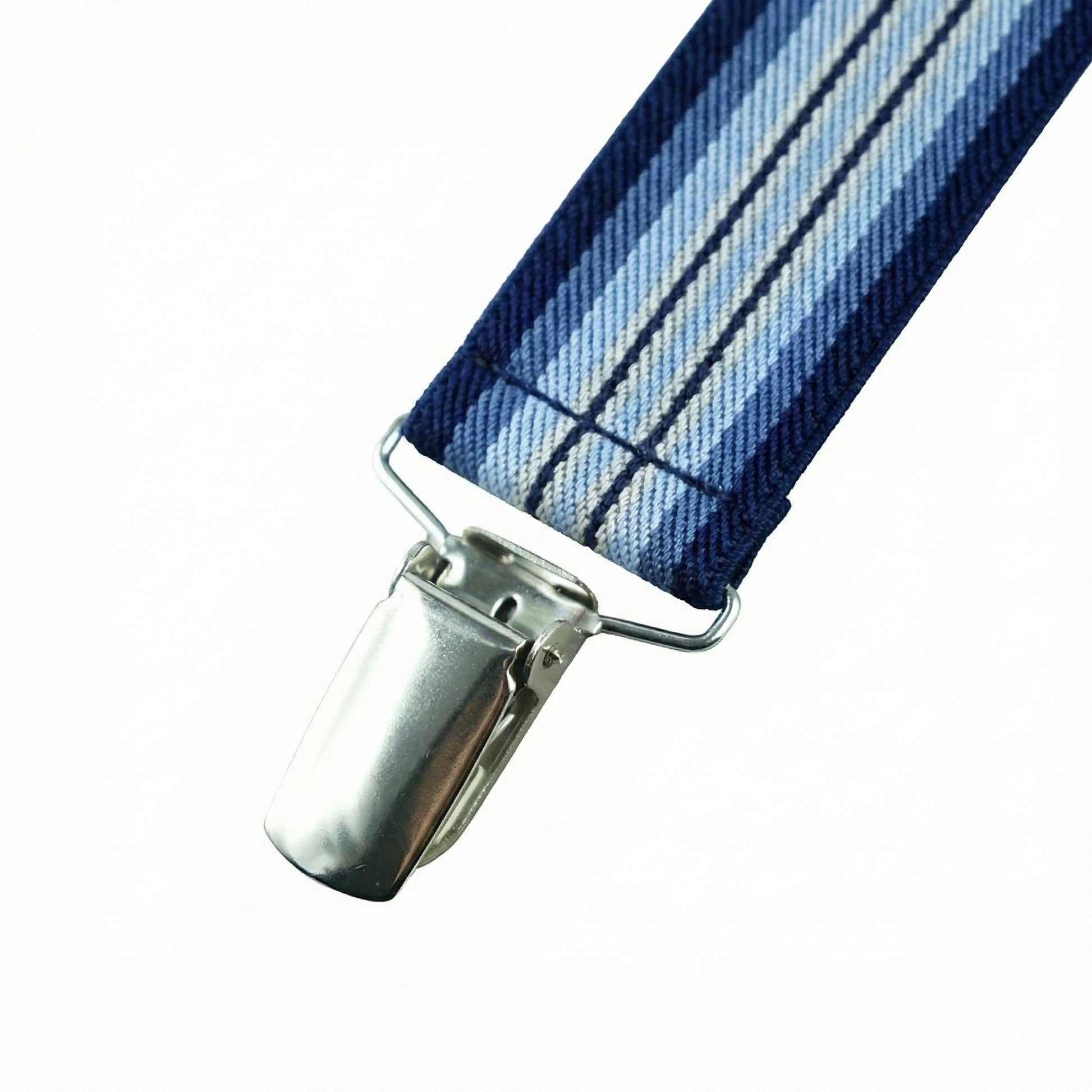 X-Back Suspenders Triple Blue Gradient Stripe - Clip Closed