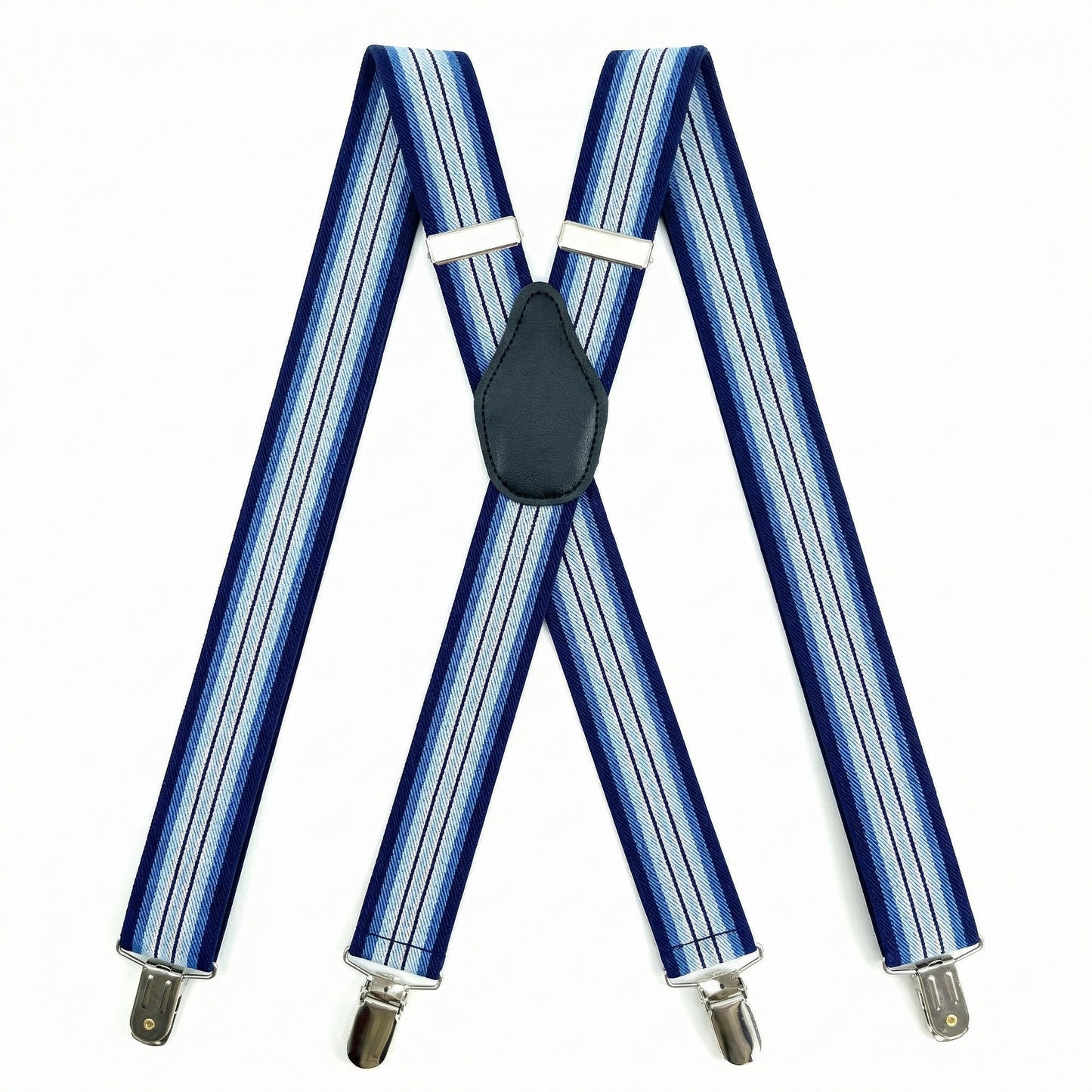 X-Back Suspenders Triple Blue Gradient Stripe - Main