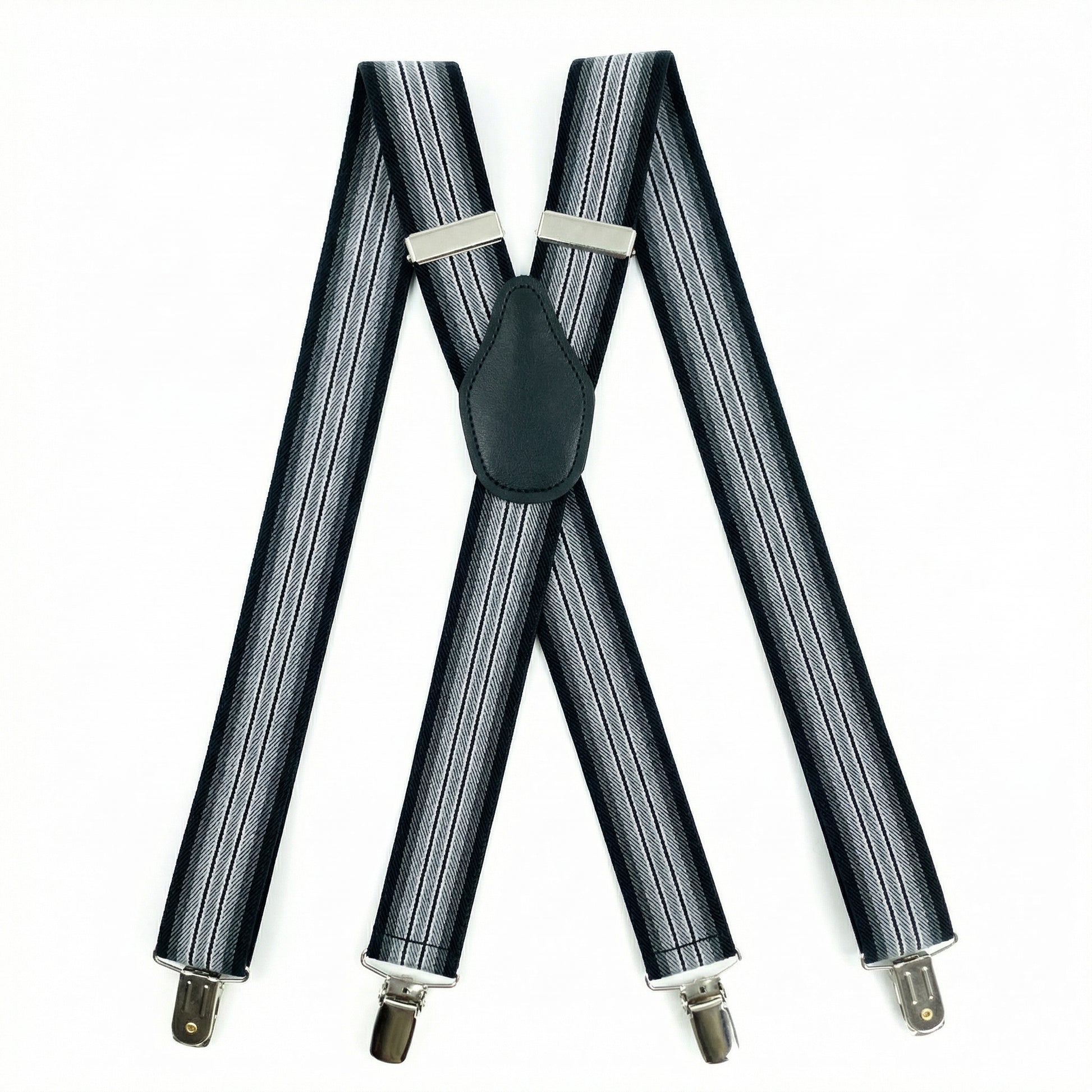 X-Back Suspenders Triple Black Gradient Stripe - Main