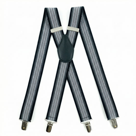 X-Back Suspenders Triple Black Gradient Stripe - Main