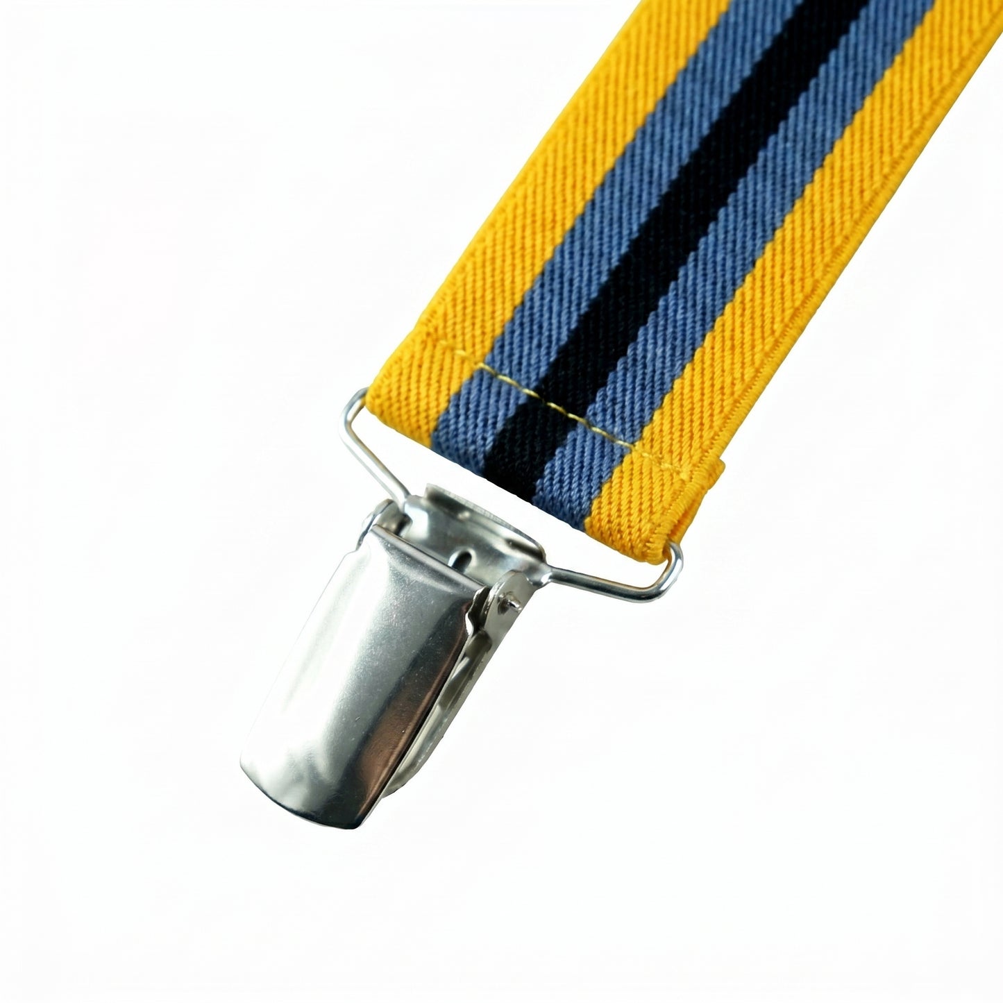 X-Back Suspenders Yellow Blue Navy Stripe - Clip Closed