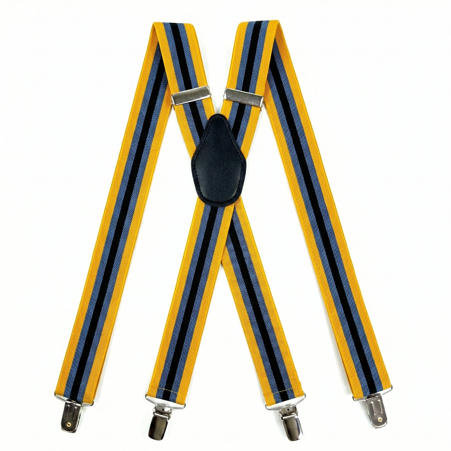 X-Back Suspenders Yellow Blue Navy Stripe - Main